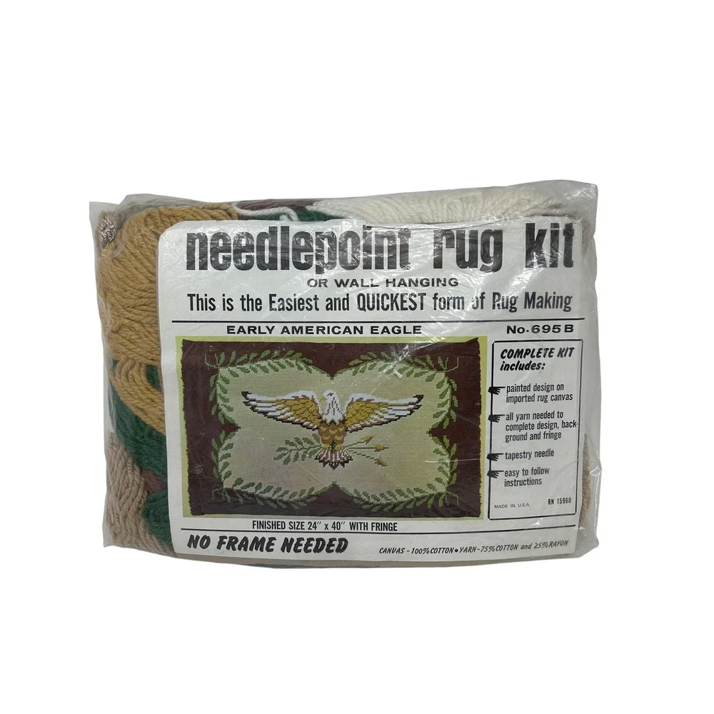 Vintage Early American Eagle Needlepoint Rug Kit No 695B Wall Hanging‎ 24x40 New
